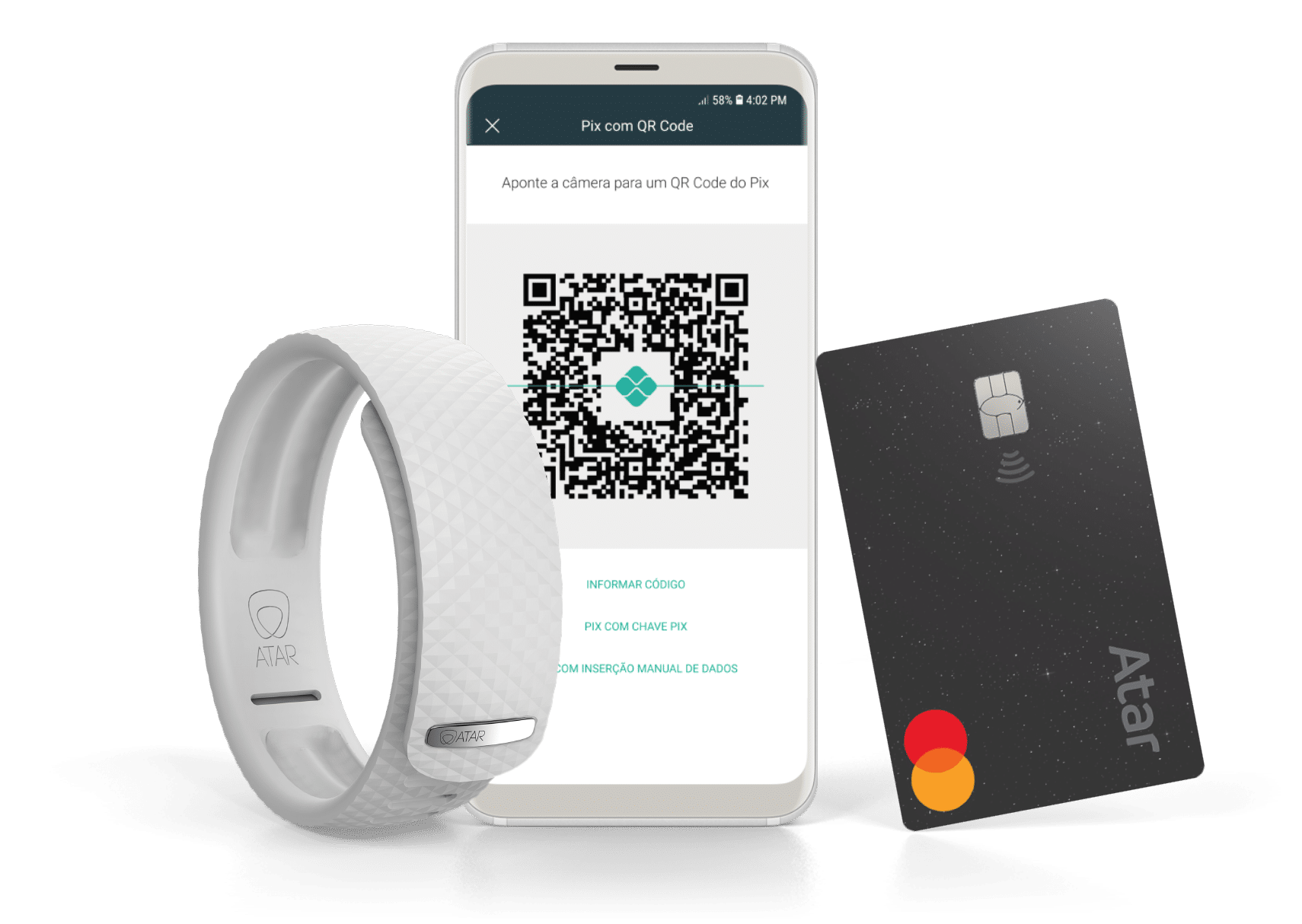 Pague com a conta digital, cartão ou pulseira